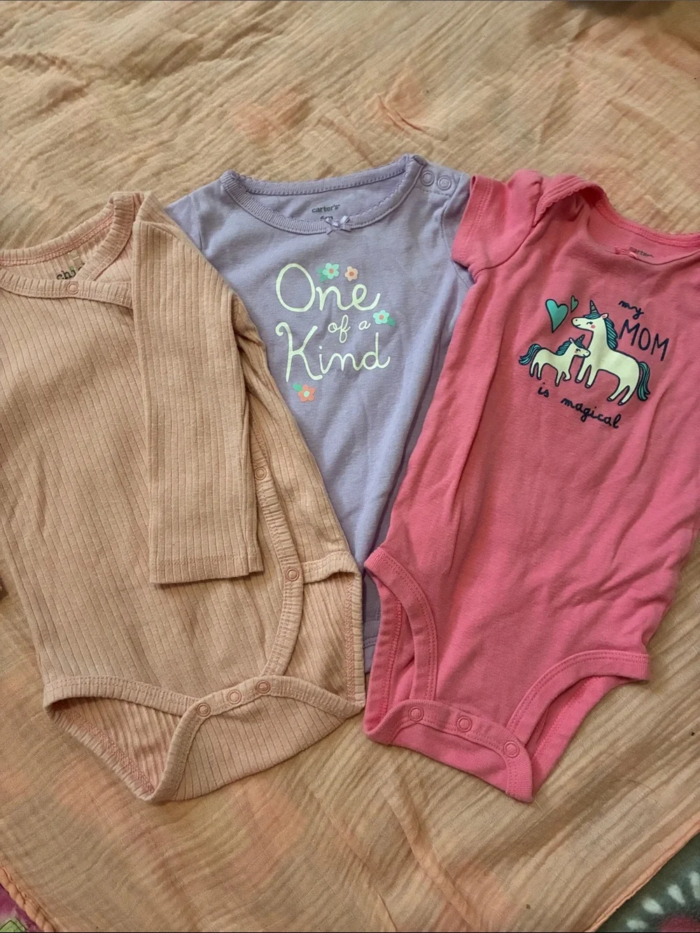 Carter's Pink, Lavender & Beige Baby One-Piece Bodysuits Set